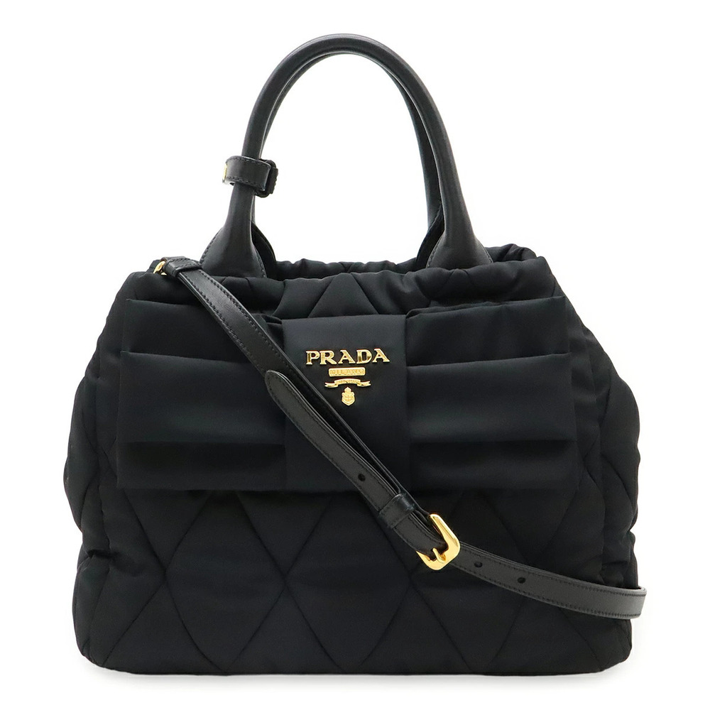 Prada Tessuto Bomber Handbag Tote Bag Shoulder Leather NERO Black